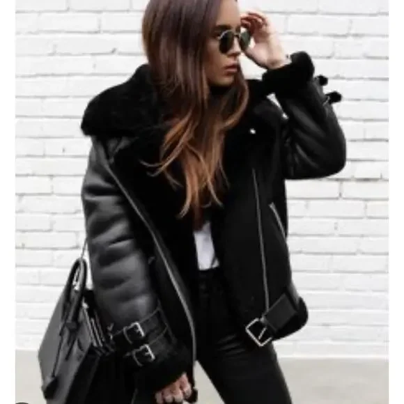 Zara | Jackets & Coats | Zara Faux Leather Shearling Biker